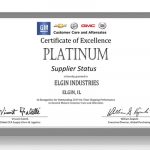 Elgin Platinum Supplier Status GM Certificate of Excellence