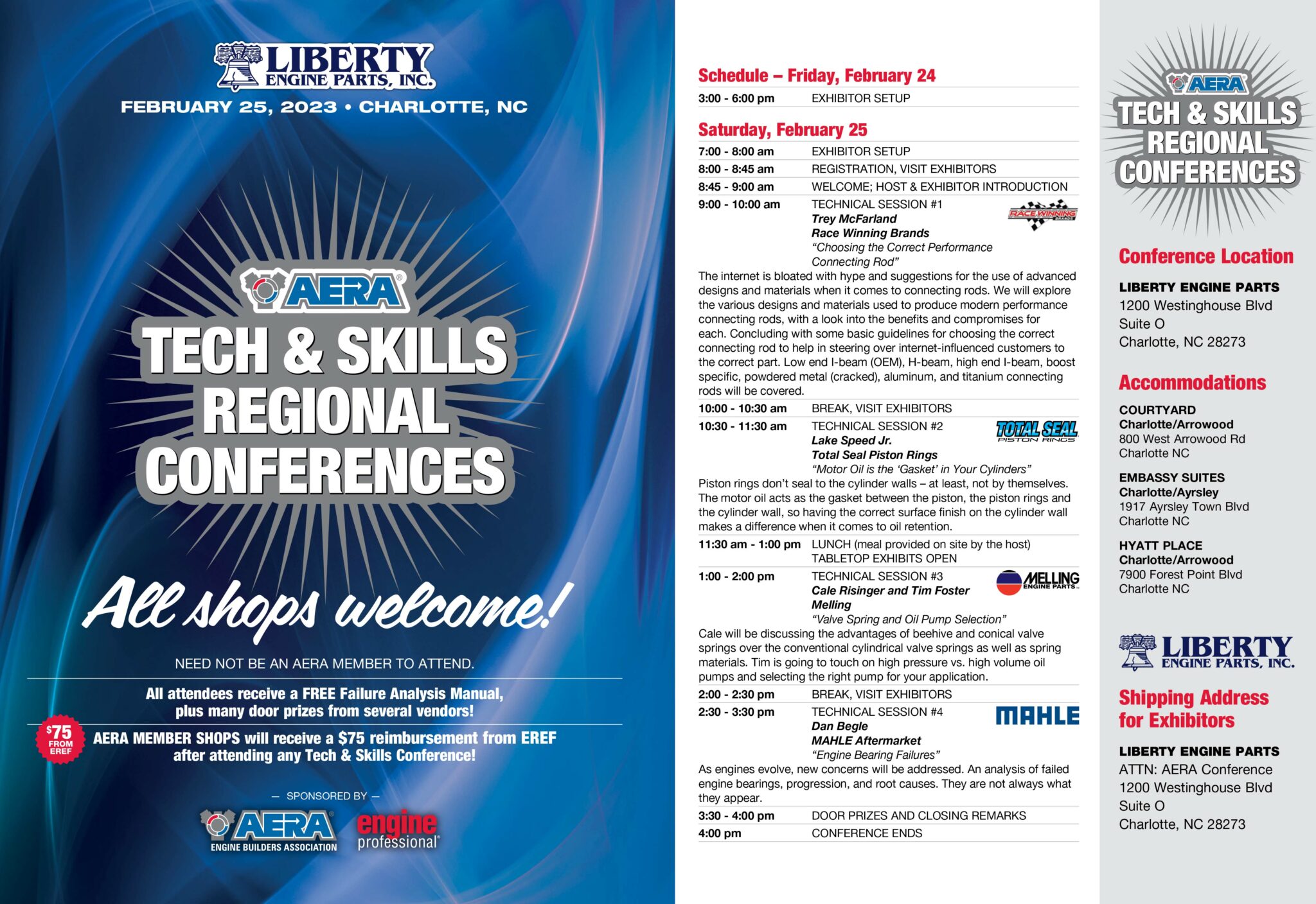 AERA technical and skills regional conference charlotte liberty engine parts elgin industries