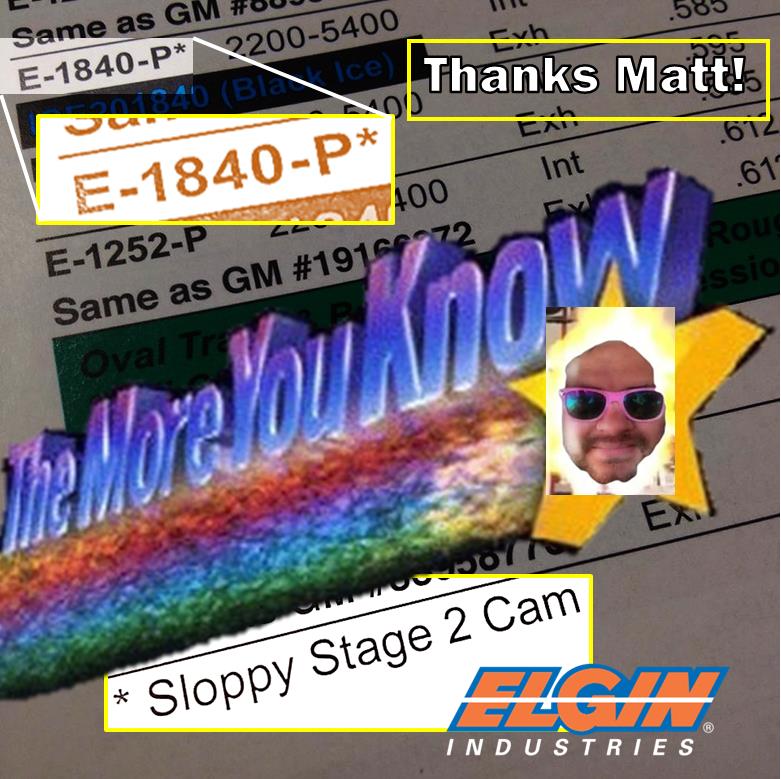 Matt Happel Sloppy Mechanics SS2 Sloppy Stage 2 E-1840-P e1840p camshaft turbo 8f8 dont bs me Elgin Industries